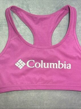 Columbia Women's Magenta Racerback Sports Bra with White Logo